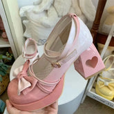 LBSFY  -  Heart-shaped High Heel Kawaii Lolita Gradient Color Pu Leather Lolita Sweet Girls Shoes Round Head Harajuku Tea Party Shoes